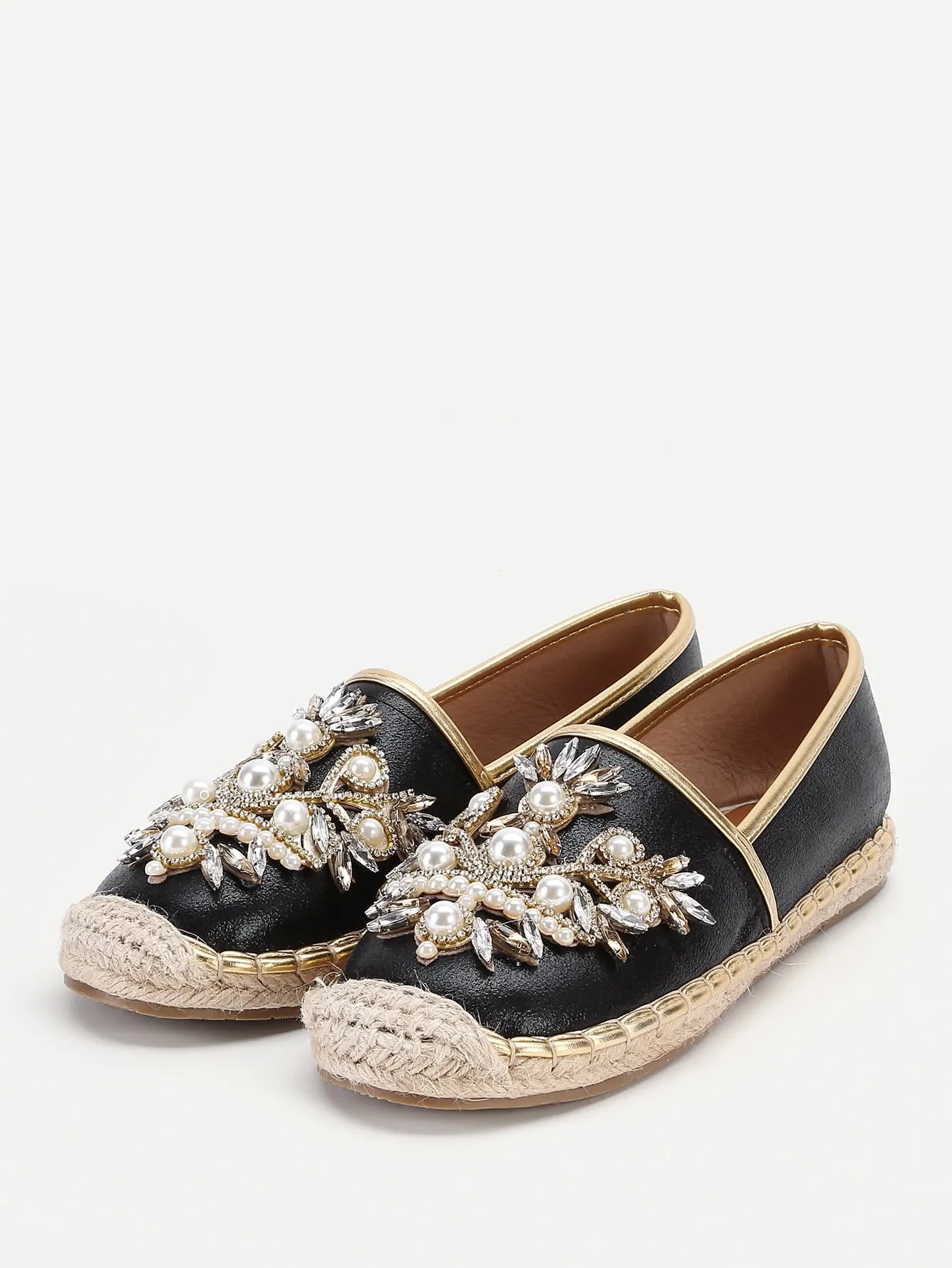 Cheap Faux Pearl & Rhinestone Cap Toe Flats