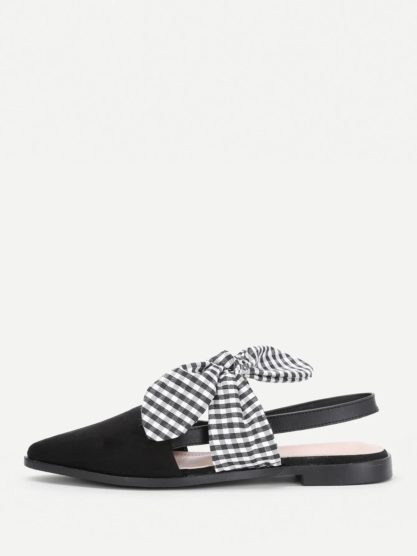 Cheap Gingham Bow Tie Decorated Pointed Toe Flats