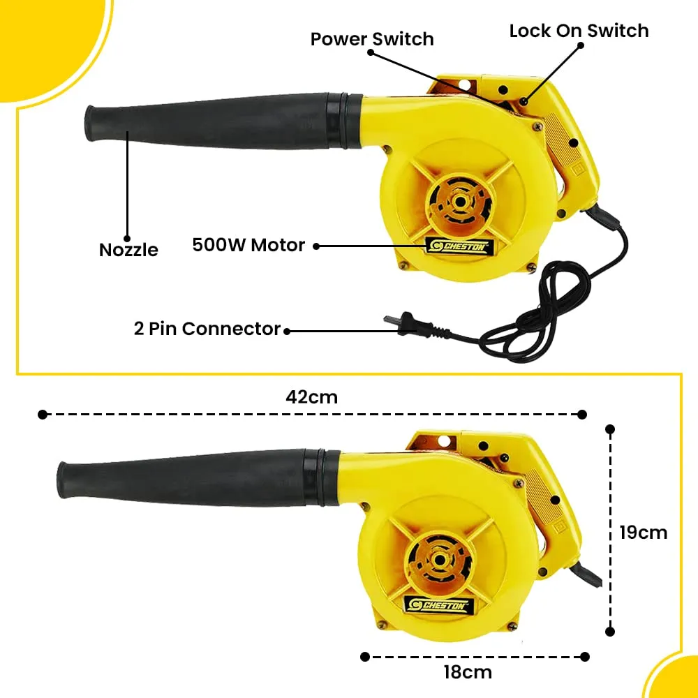 Cheston 550W Electric Air Blower for Cleaning Dust 13000 RPM Speed 2.6m³/min | 1 Year Warranty | Air Blower for Dust Cleaner for Home, Gadgets, PC Computer Kitchen Appliances, Cleaning(Yellow)