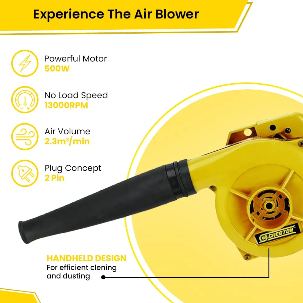 Cheston 550W Electric Air Blower for Cleaning Dust 13000 RPM Speed 2.6m³/min | 1 Year Warranty | Air Blower for Dust Cleaner for Home, Gadgets, PC Computer Kitchen Appliances, Cleaning(Yellow)