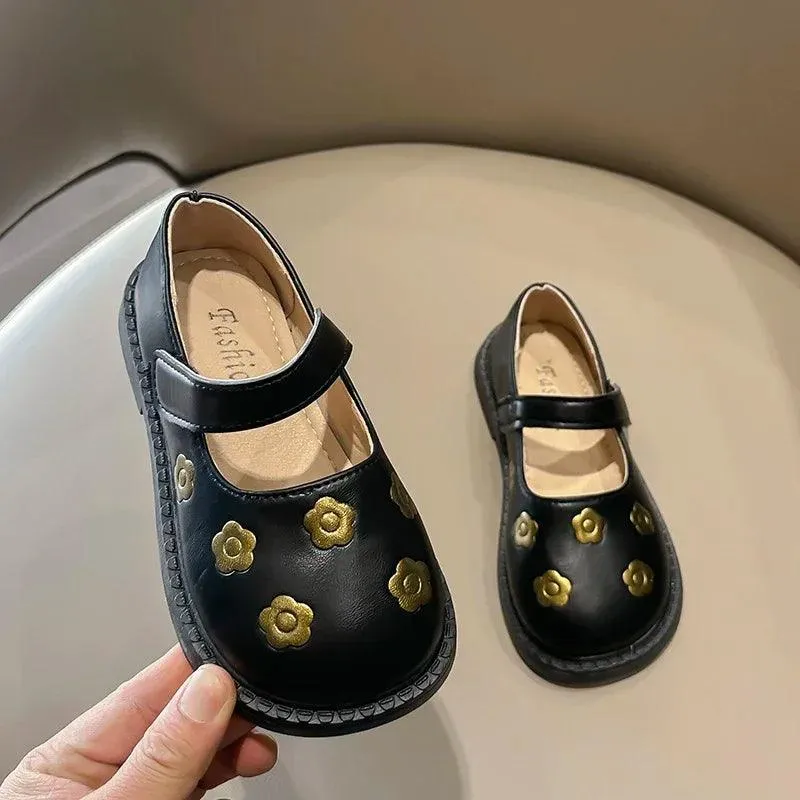 Children's Casual Shoes - Leather Embroidered Flat Shoes - TSS220