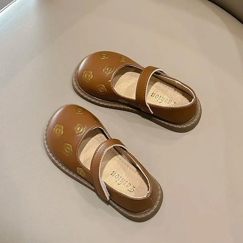 Children's Casual Shoes - Leather Embroidered Flat Shoes - TSS220