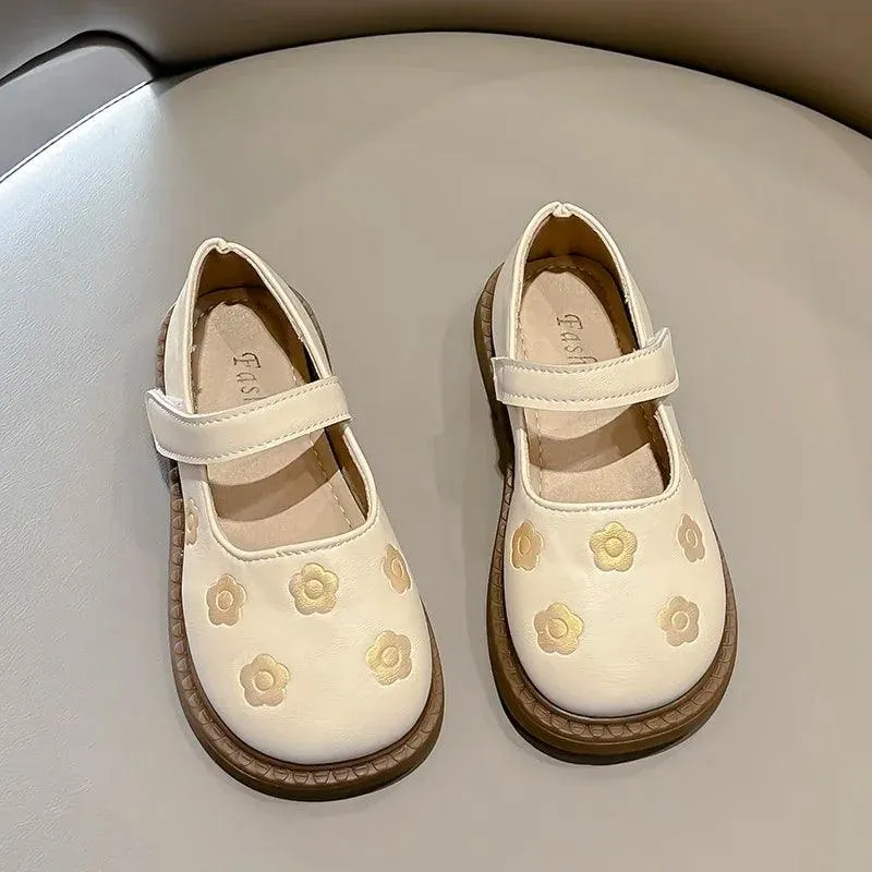 Children's Casual Shoes - Leather Embroidered Flat Shoes - TSS220