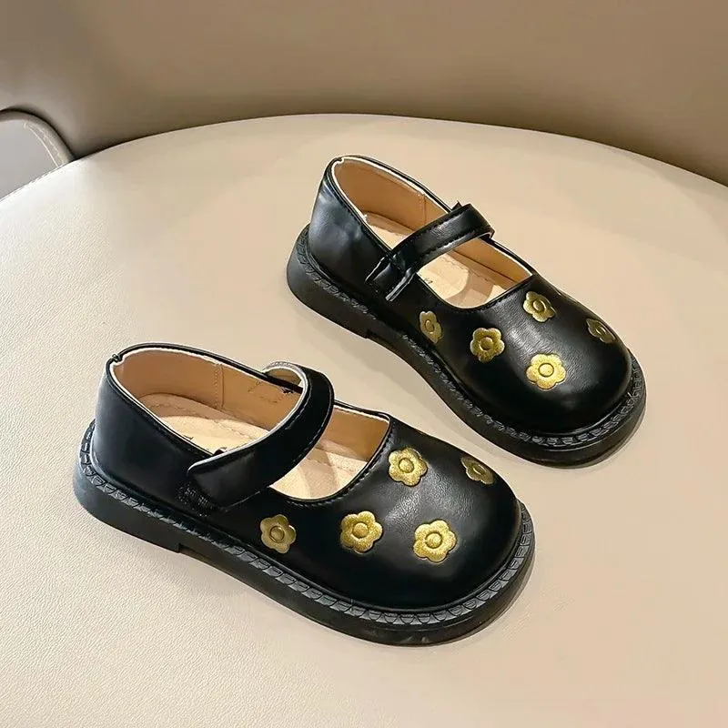 Children's Casual Shoes - Leather Embroidered Flat Shoes - TSS220