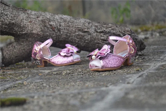 Children's Shoes Crystal Bow Shiny High Heels Princess Shoes Hot Sale New Girls Fish Mouth Sandals high heel shoes for children