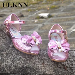 Children's Shoes Crystal Bow Shiny High Heels Princess Shoes Hot Sale New Girls Fish Mouth Sandals high heel shoes for children