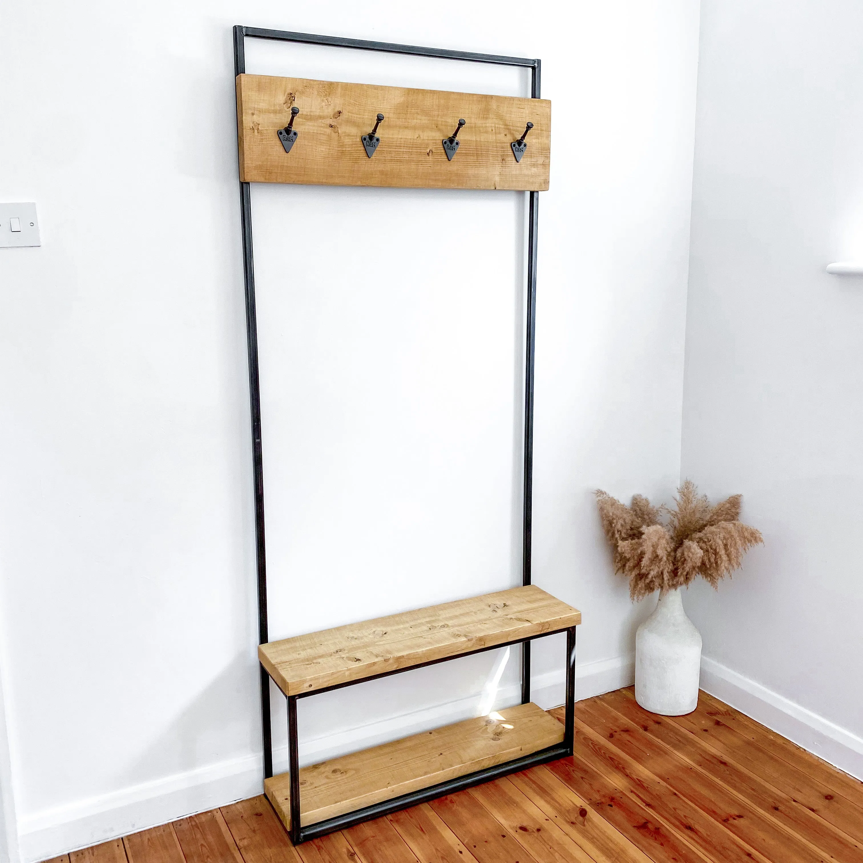 Coat Hall Rack Stand Tree with Shoe Hat Hooks Storage Standing Metal Shelves