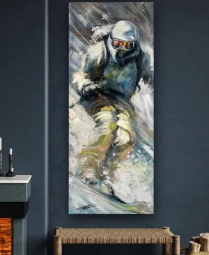 Copie de The radiant downhill, ski painting / painted  by the artist confetti, modern, trendy skiing action