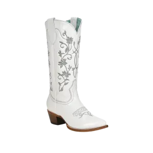 Corral Western Womens Embroidery Pointed Toe Leather White Boots