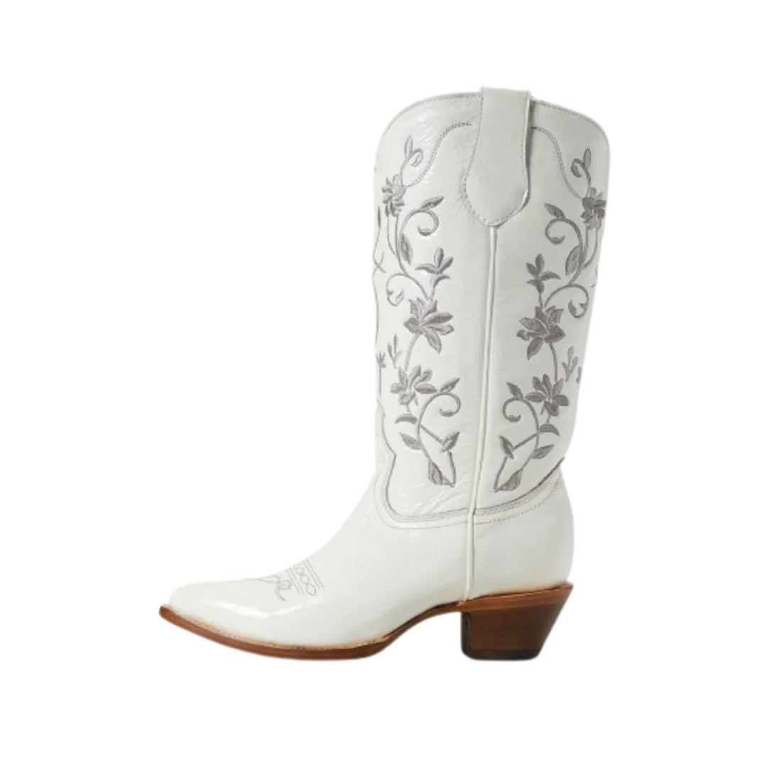 Corral Western Womens Embroidery Pointed Toe Leather White Boots