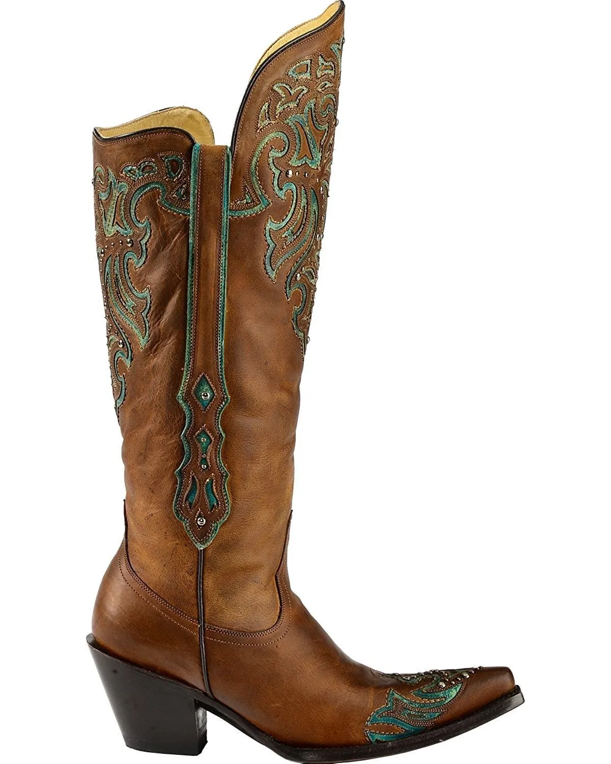 Corral Women's Tall Turquoise Studded Wingtip Cowgirl Boot Round Toe - G1182