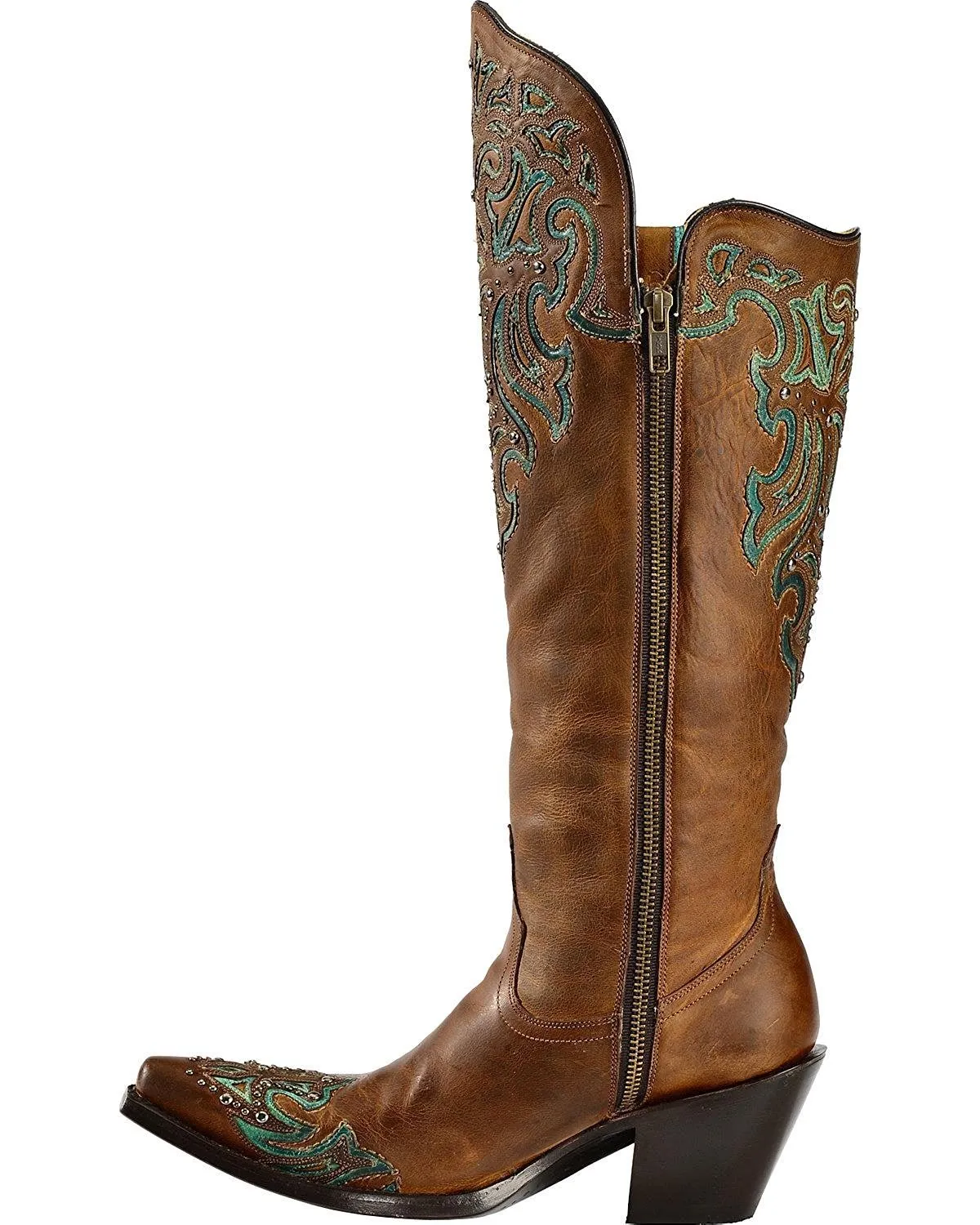 Corral Women's Tall Turquoise Studded Wingtip Cowgirl Boot Round Toe - G1182