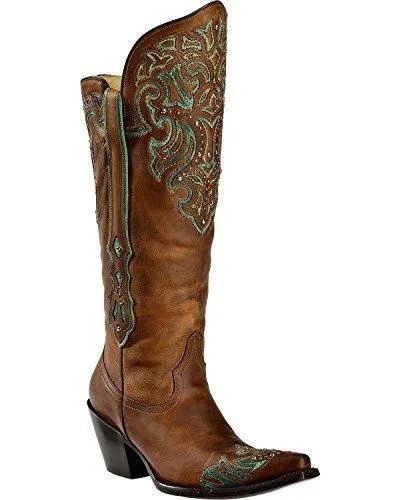 Corral Women's Tall Turquoise Studded Wingtip Cowgirl Boot Round Toe - G1182