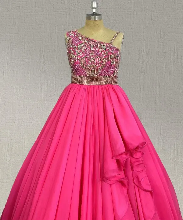 Custom Sparkly Fuchsia Ball Gown For Teenage Girl