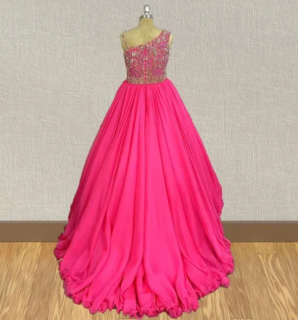 Custom Sparkly Fuchsia Ball Gown For Teenage Girl