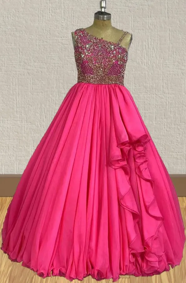 Custom Sparkly Fuchsia Ball Gown For Teenage Girl