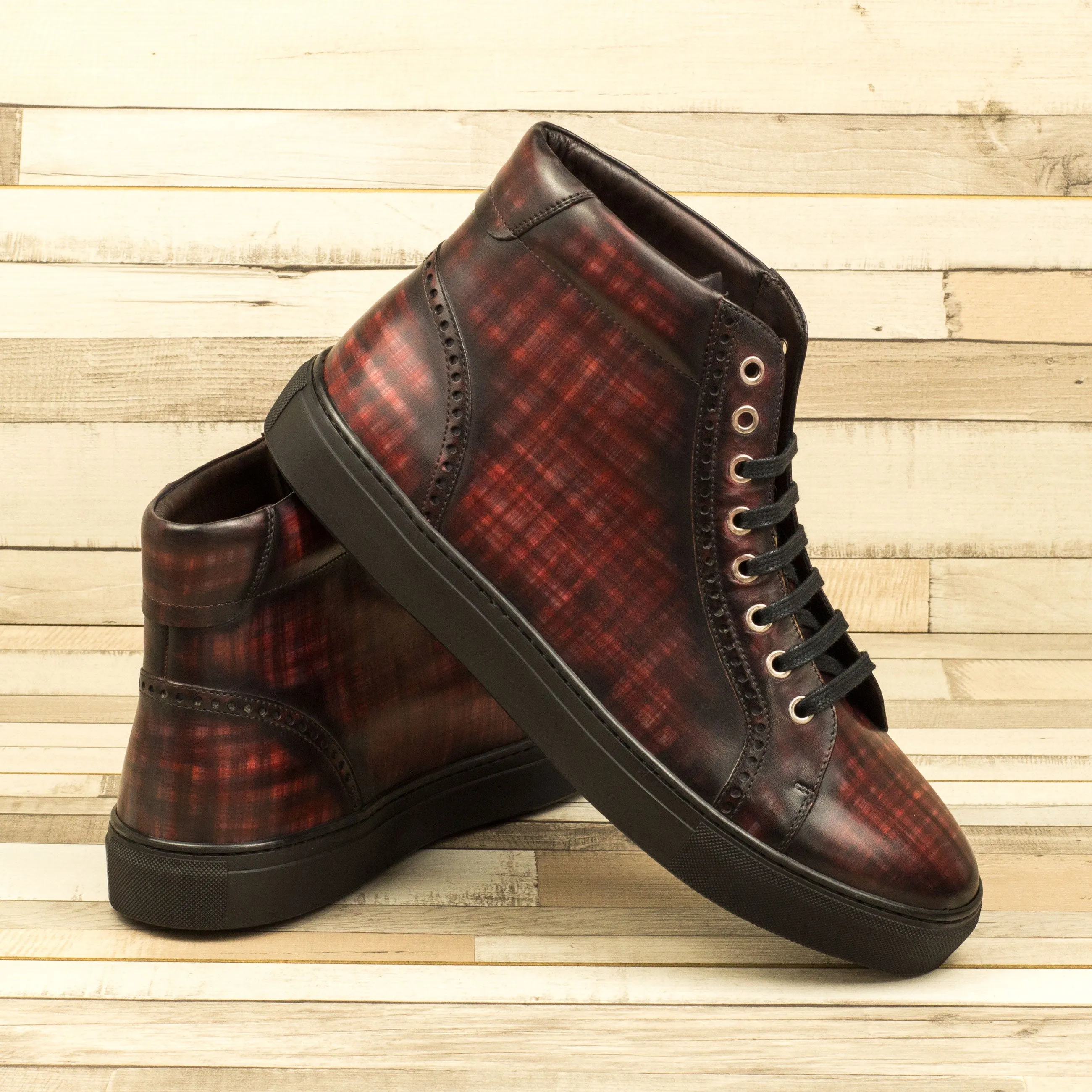 DapperFam Cadenza in Burgundy Men's Hand-Painted Italian Leather High Kicks