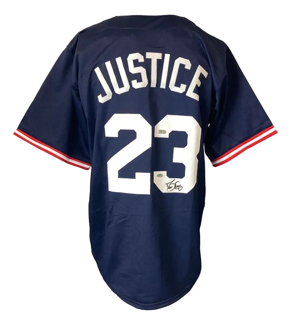 David Justice Atlanta Signed Navy Blue Baseball Jersey Sports Integrity