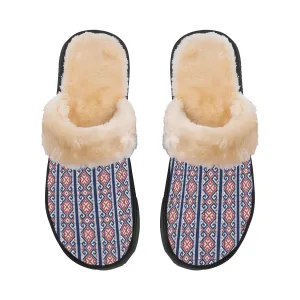 Decoration Home Dark Blue Plush Slippers