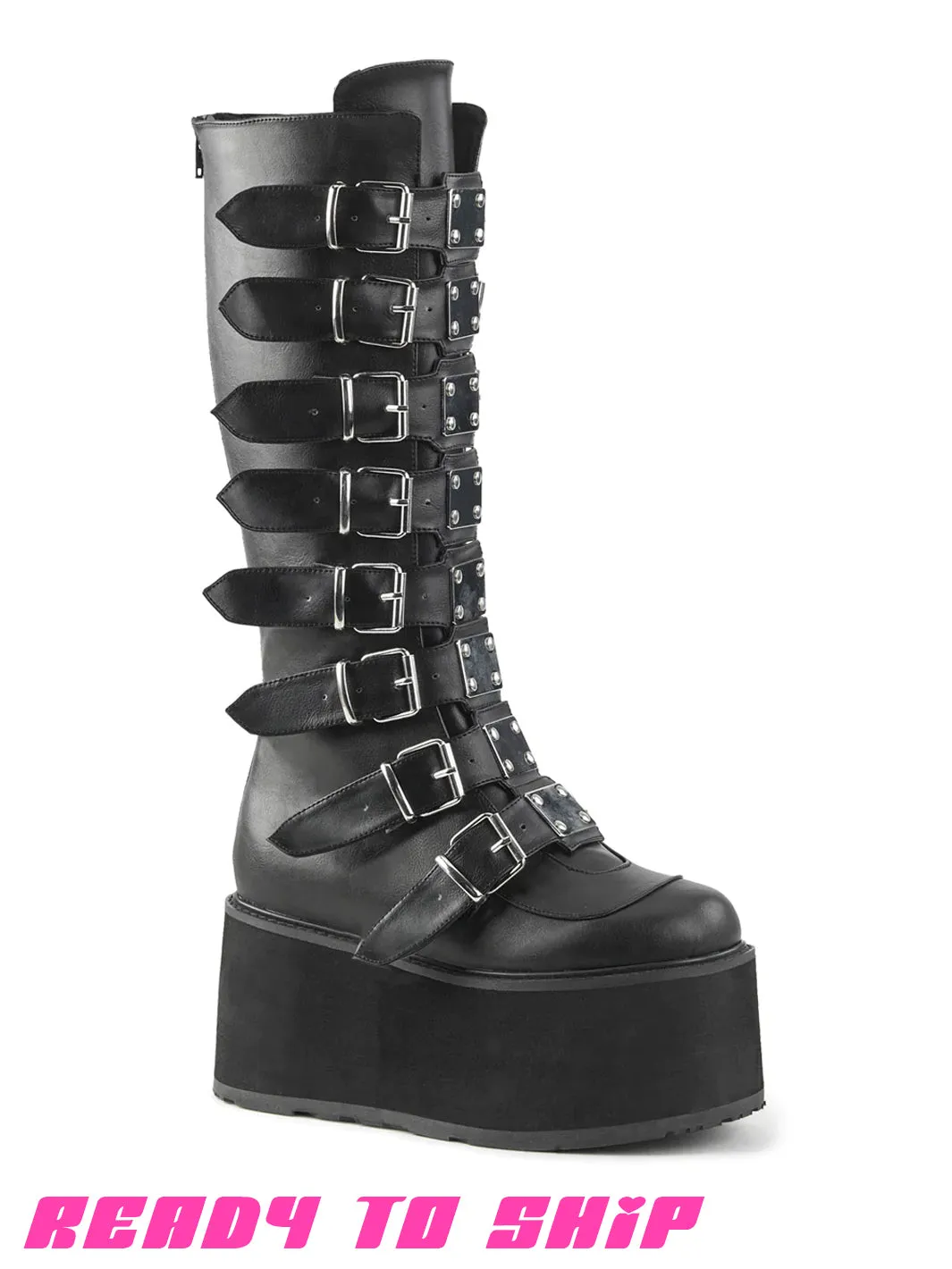 DEMONIA DAMNED 318 BOOTS - BLACK VEGAN LEATHER