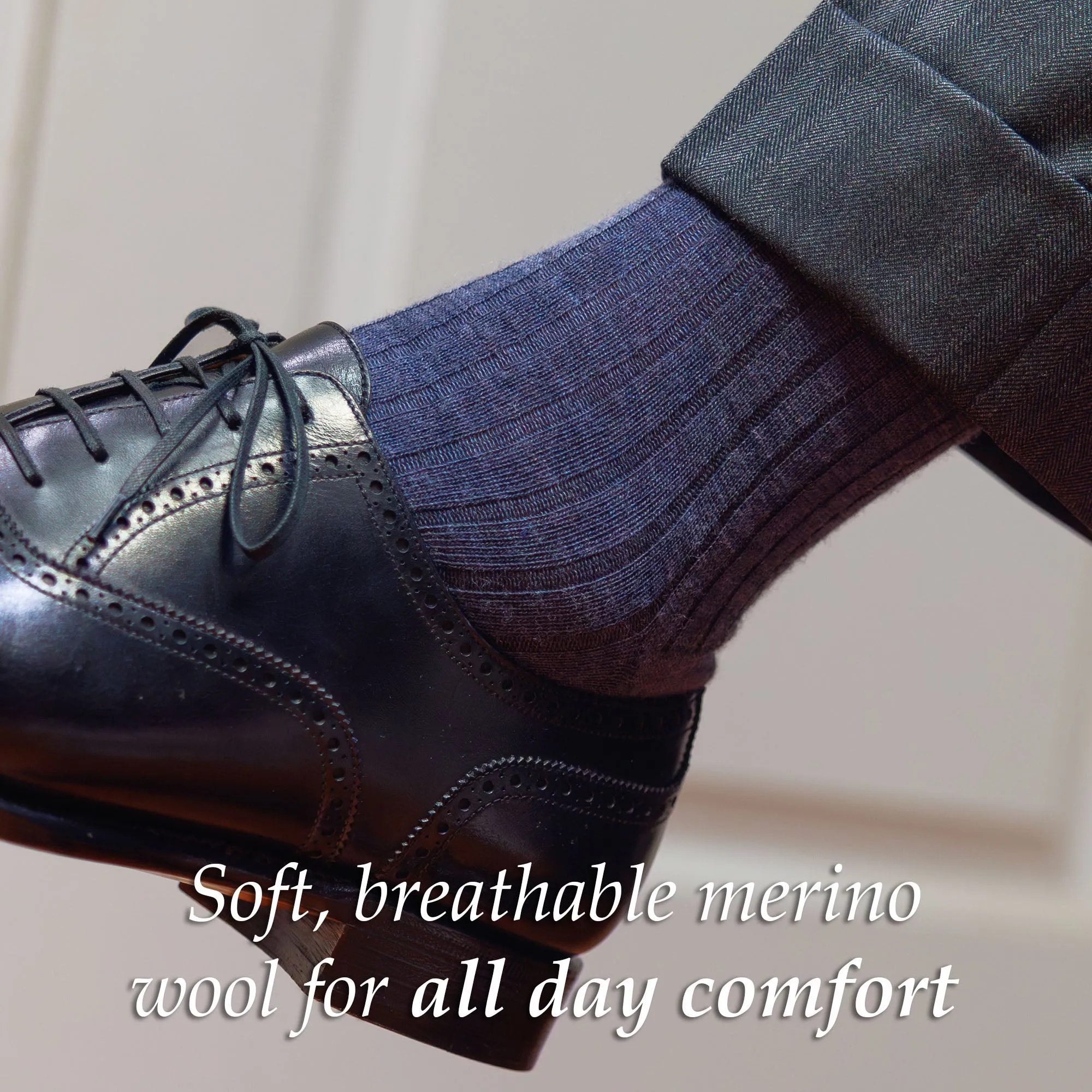 Denim Heather Merino Wool Over the Calf Dress Socks