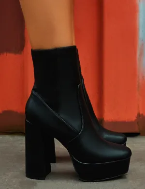 Diversion Black PU Block Heeled Platform Ankle Boots