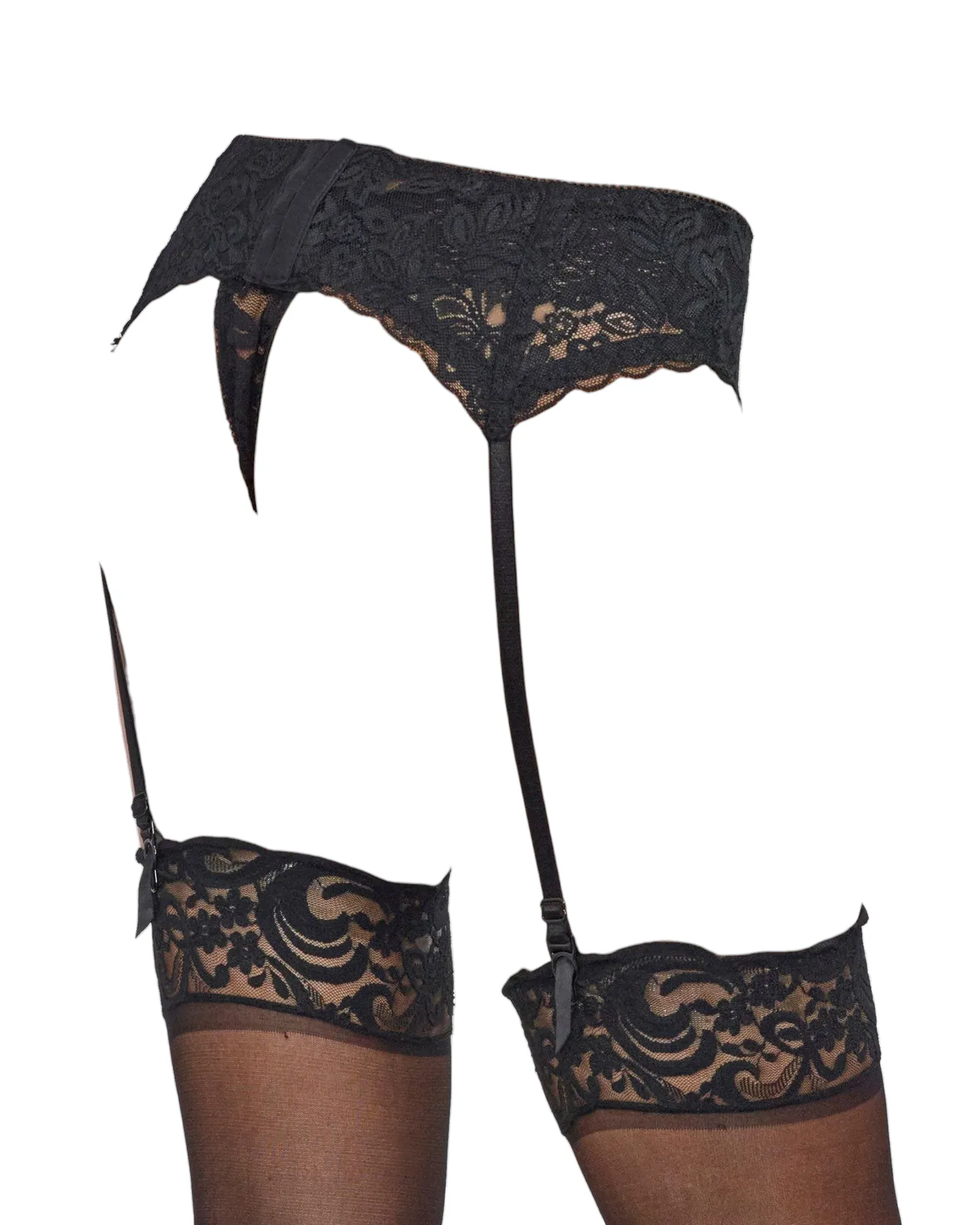 Dreamgirl Stretch Lace Garter belt with Scalloped Hem and Hook & Eye Back Closure Black