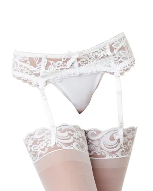 Dreamgirl Stretch Lace Garter belt with Scalloped Hem and Hook & Eye Back Closure White