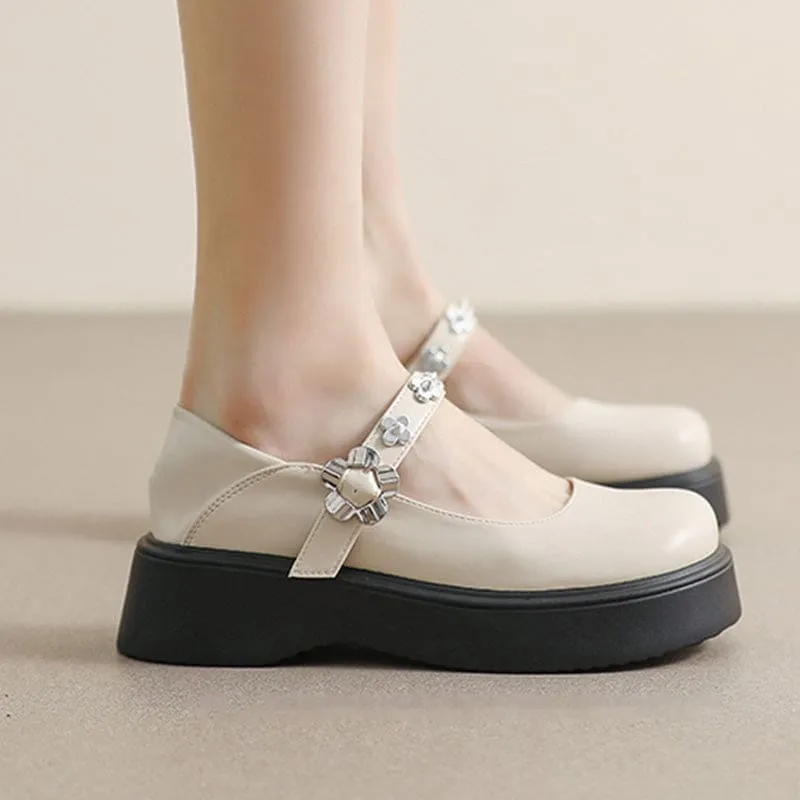 Elegant Pure Color Round Toe Mary Janes Shoes