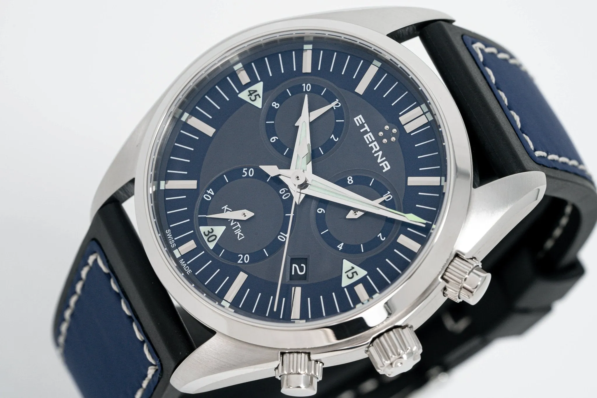 Eterna Watch Men's KonTiki Steel Blue Quartz Chronograph 1250.41.81.1303