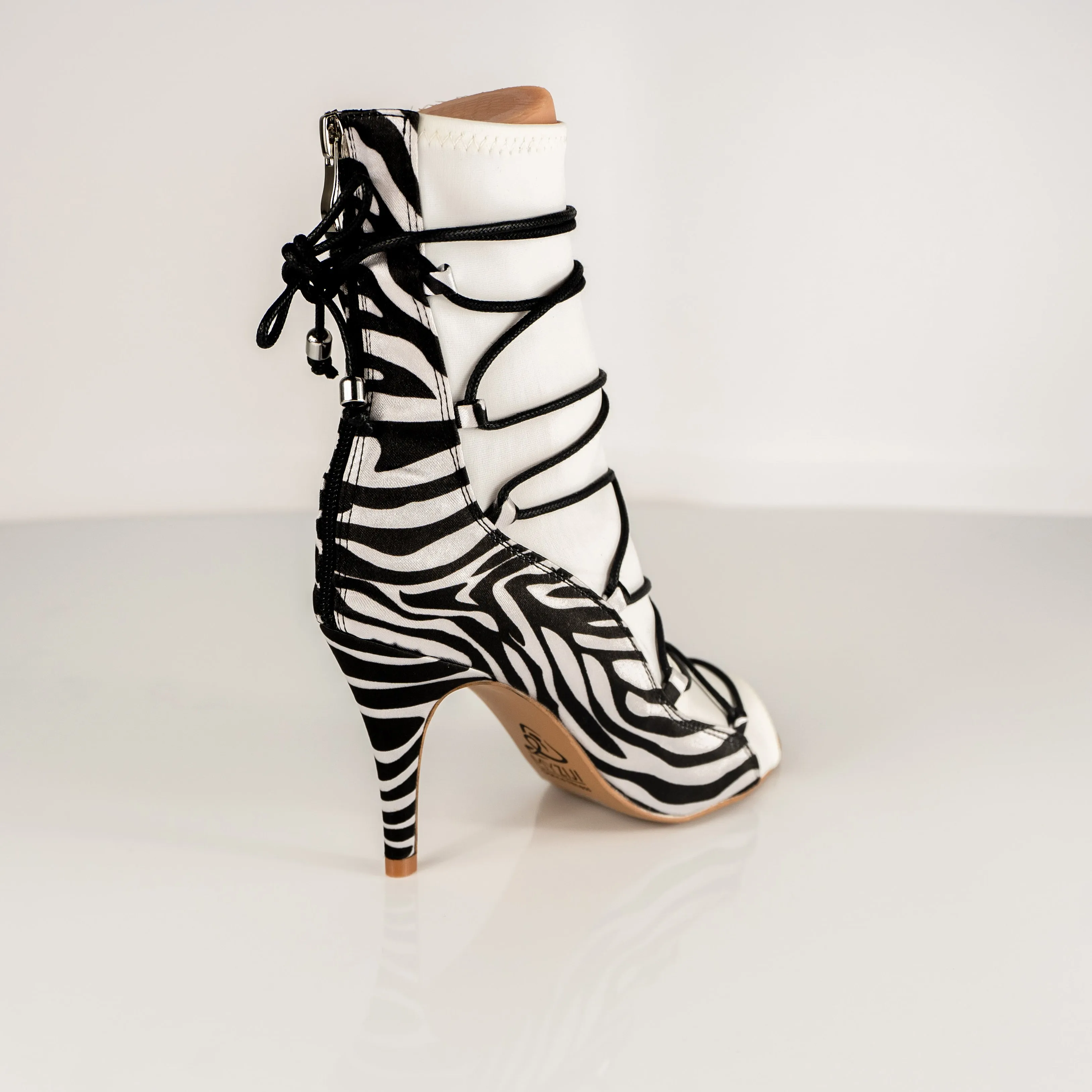 Eva Zebra Open Toe Lace Up Sock Bootie Dance Shoes (Limited Edition)