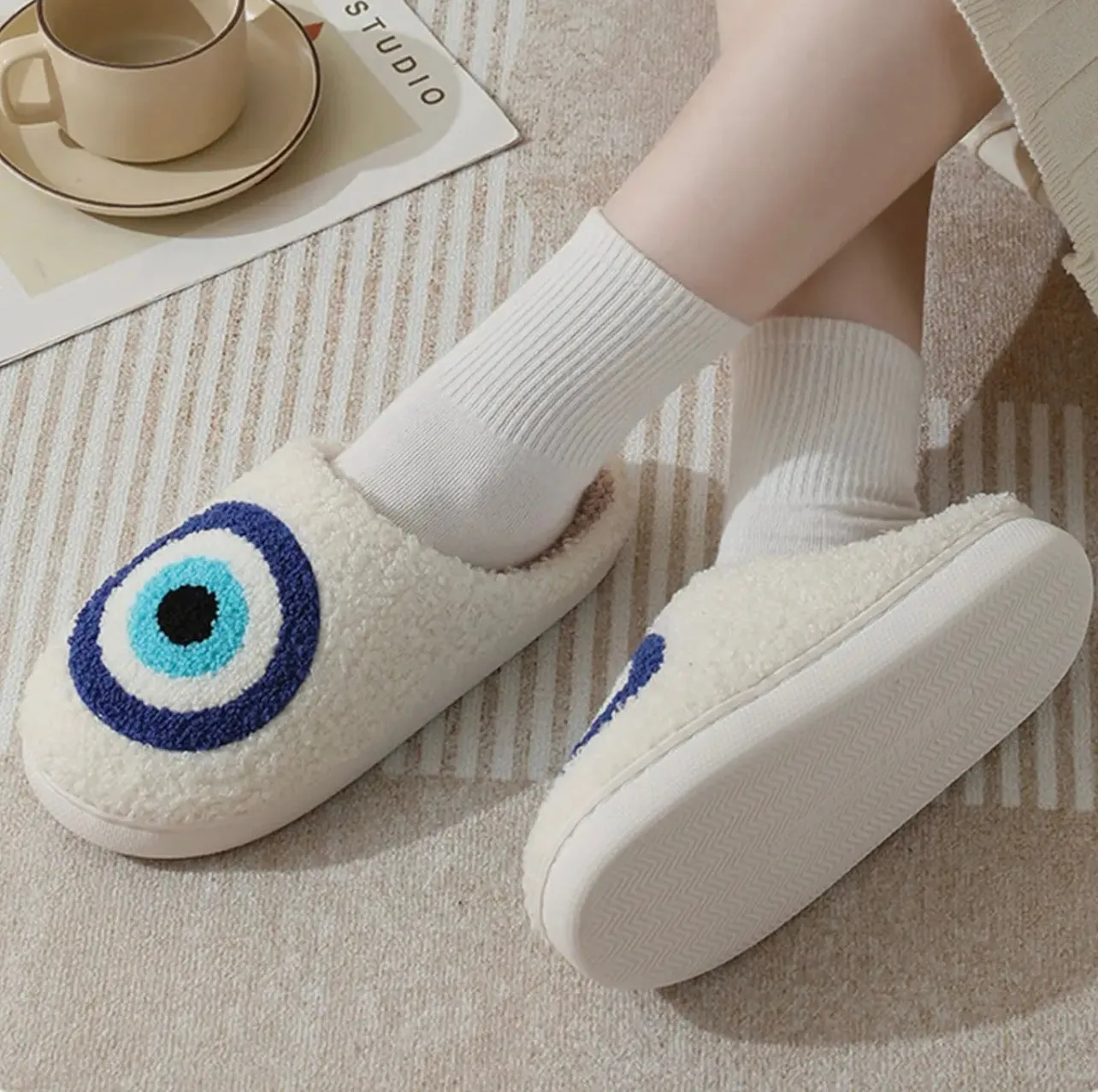 Evil Eye Sherpa Slippers