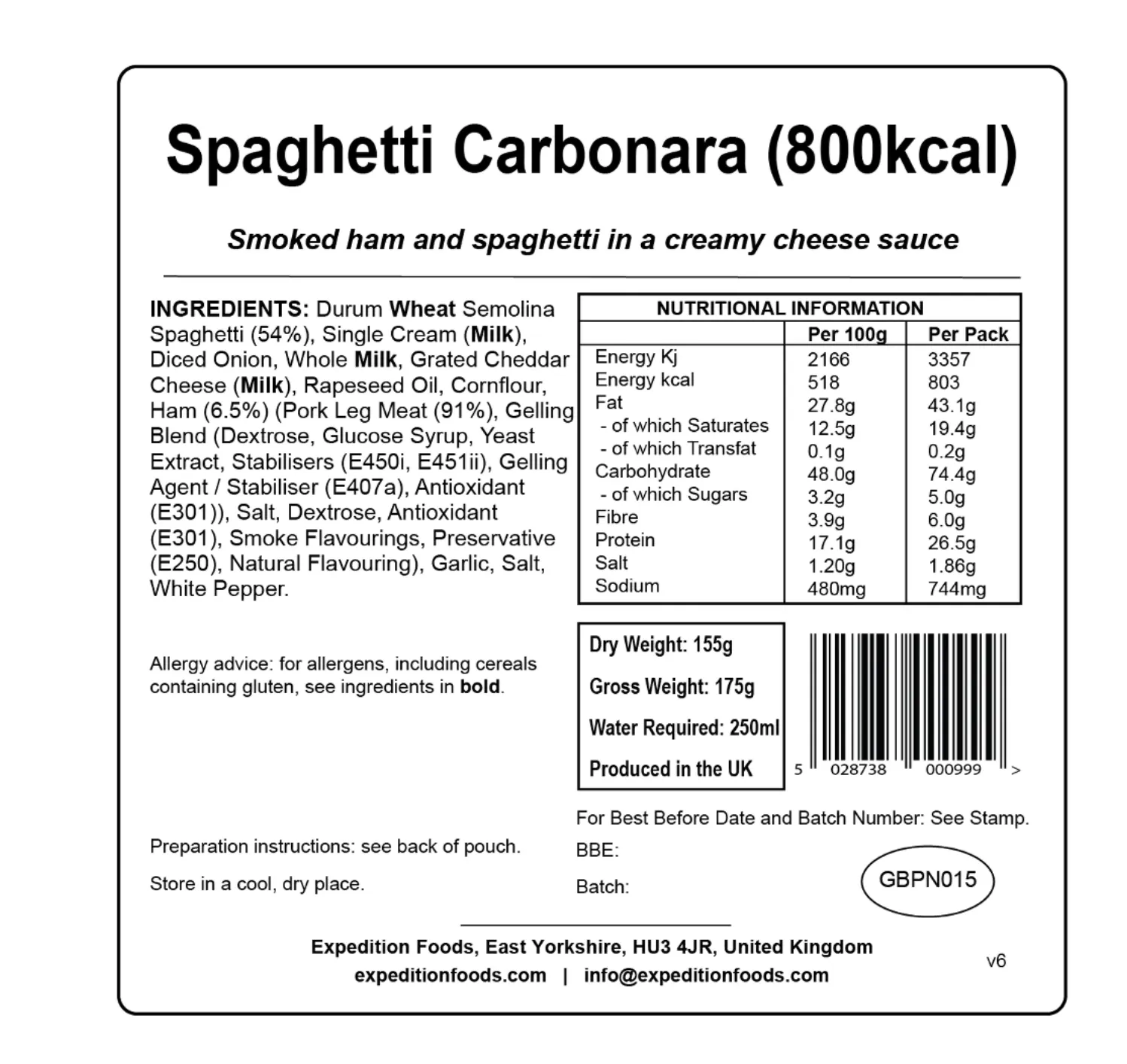 Expedition Foods Meal 800KCAL