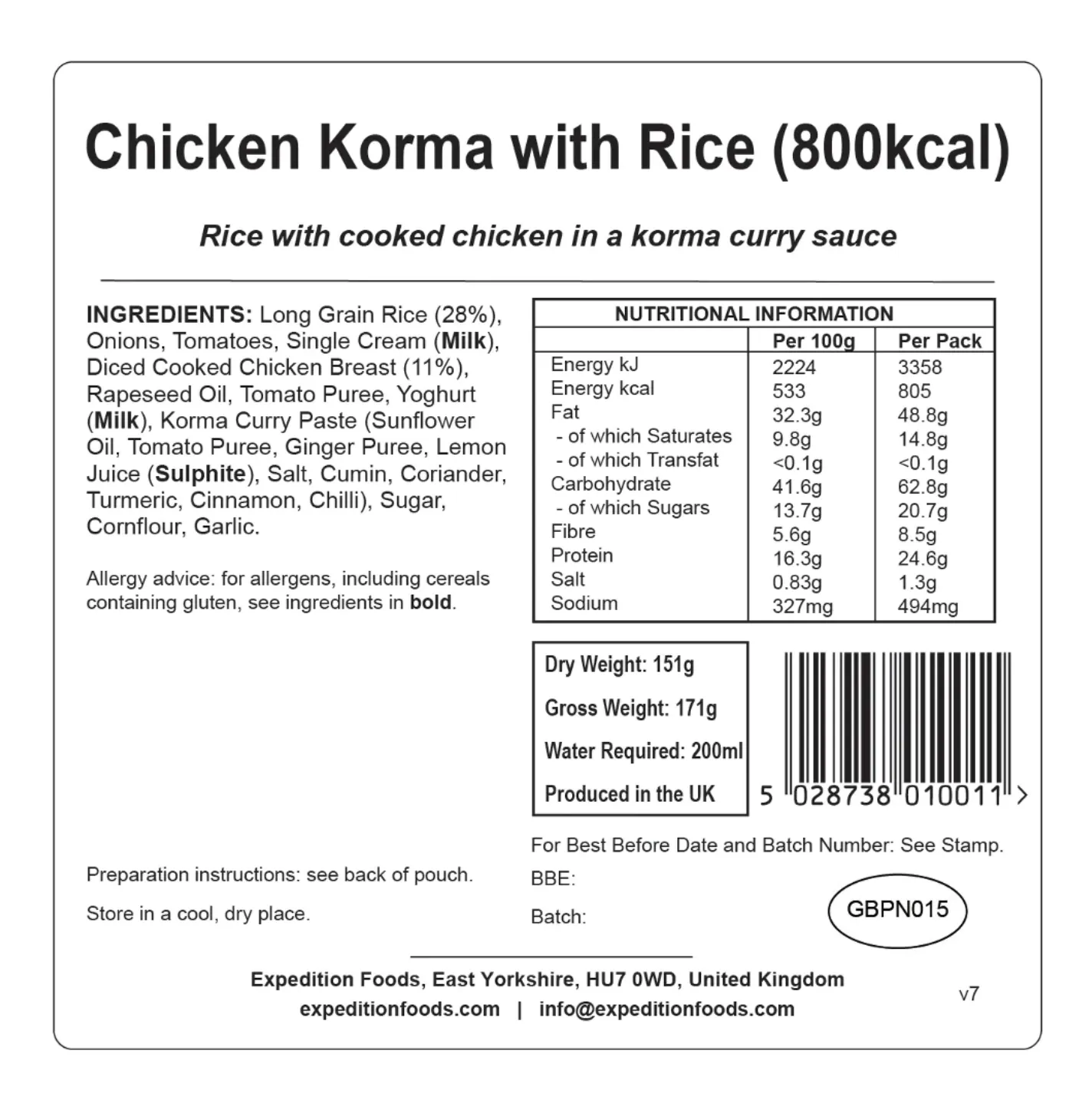 Expedition Foods Meal 800KCAL