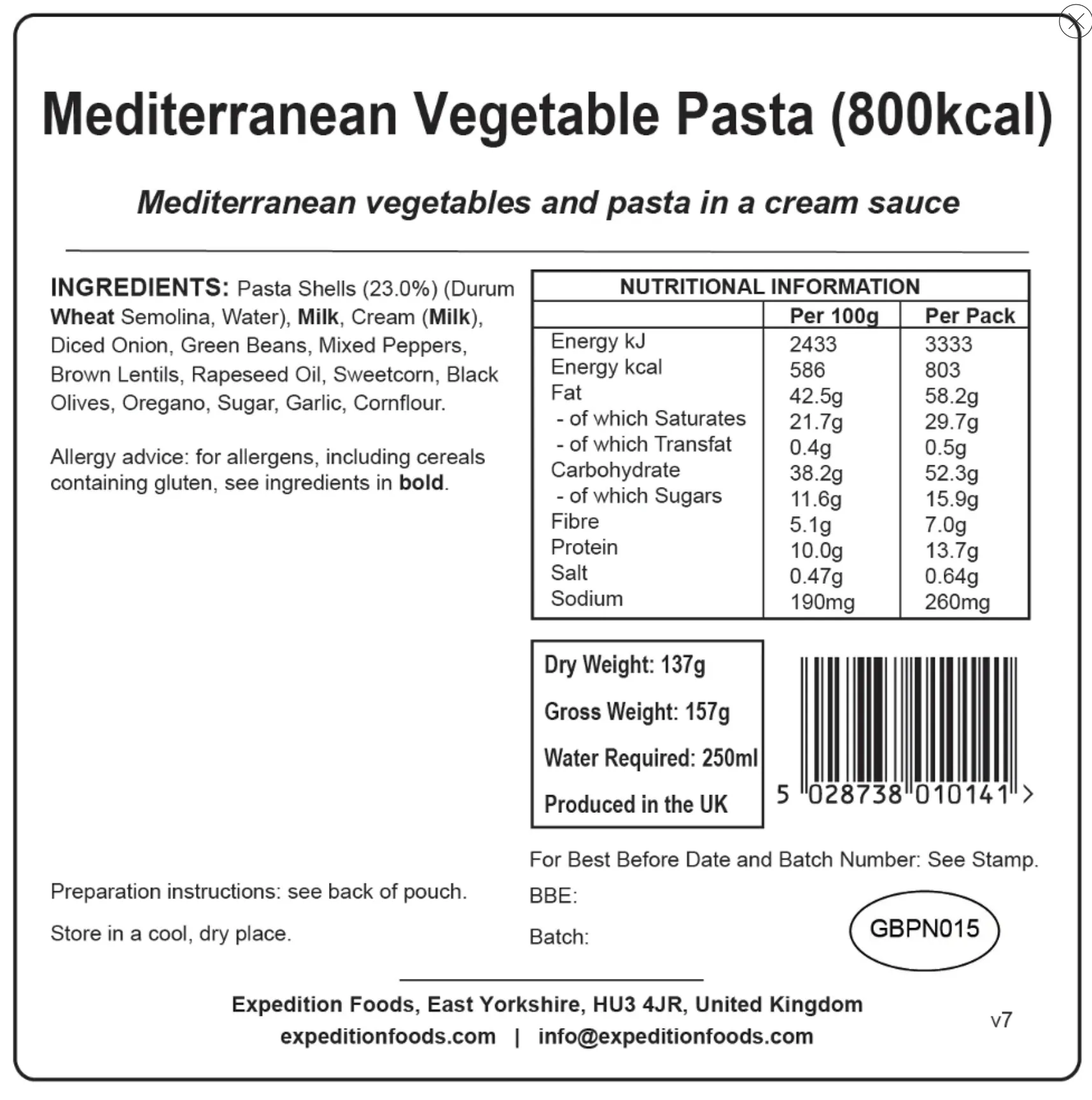 Expedition Foods Meal 800KCAL