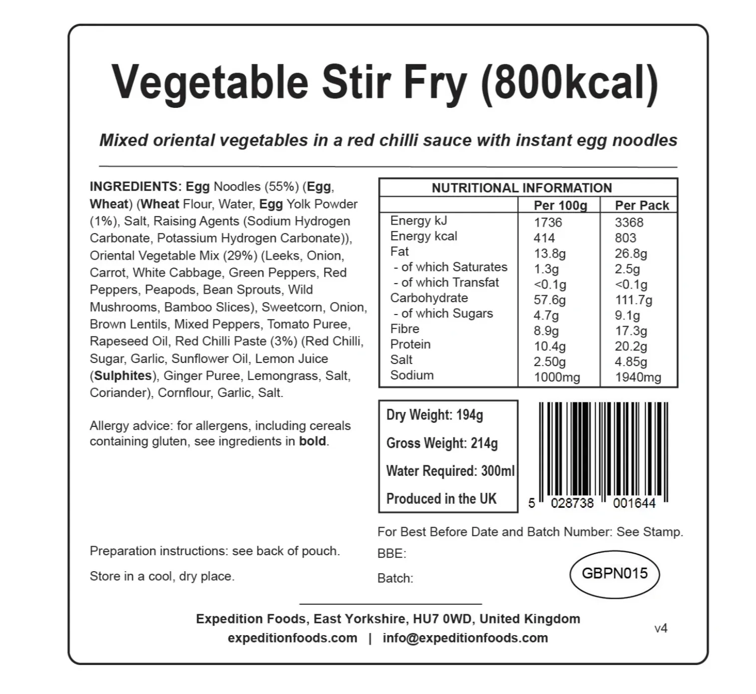 Expedition Foods Meal 800KCAL