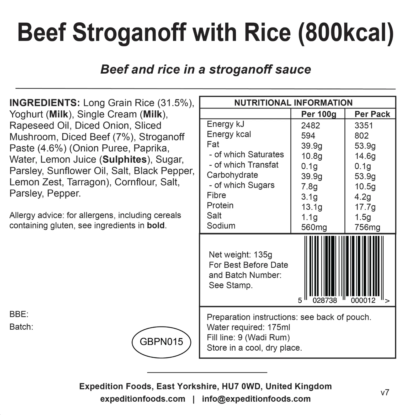 Expedition Foods Meal 800KCAL