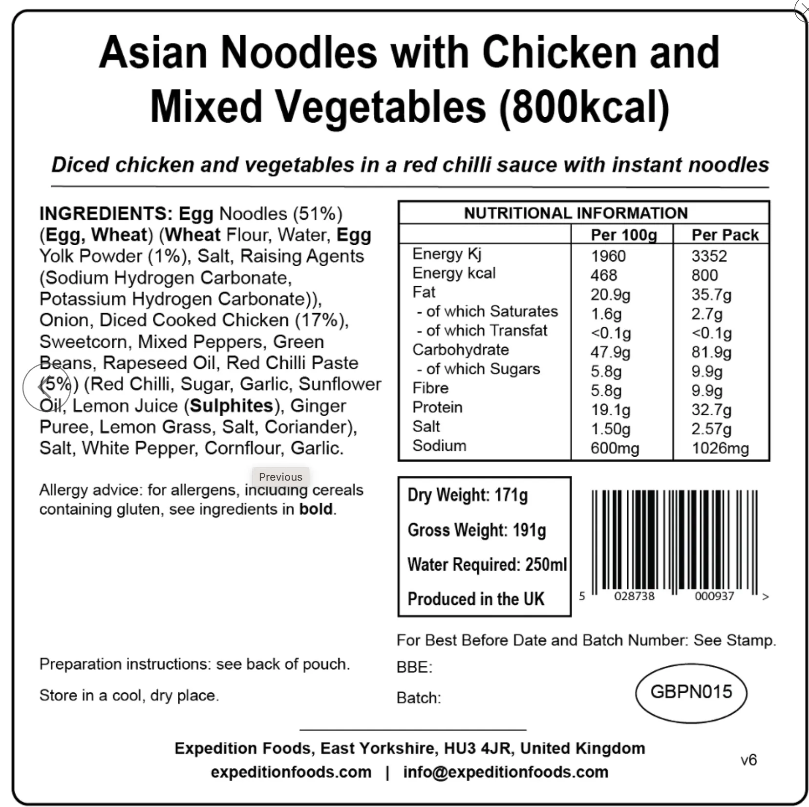 Expedition Foods Meal 800KCAL