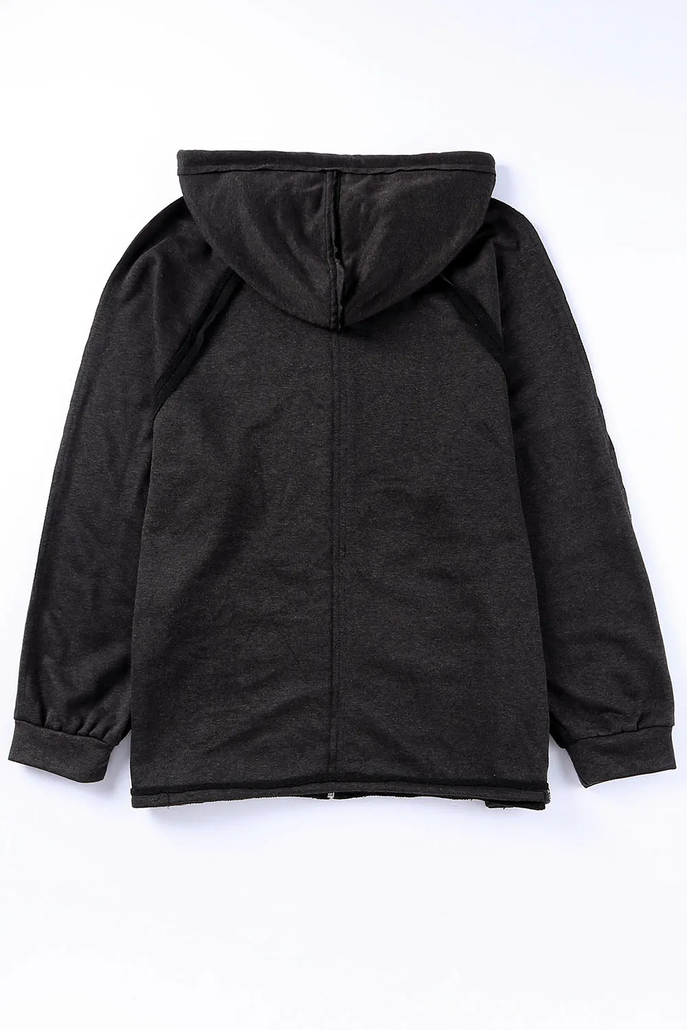 Exposed Seam Drawstring Hooded Jacket with Pockets