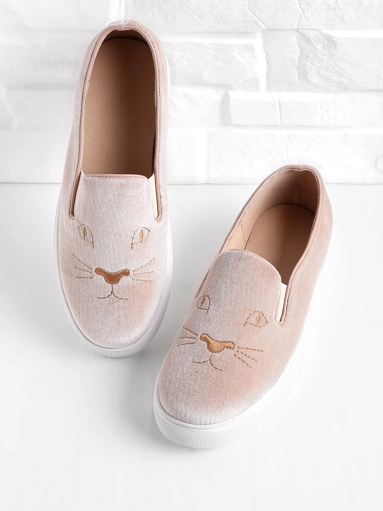 Fashion Embroidery Detail Velvet Slip On Plimsolls