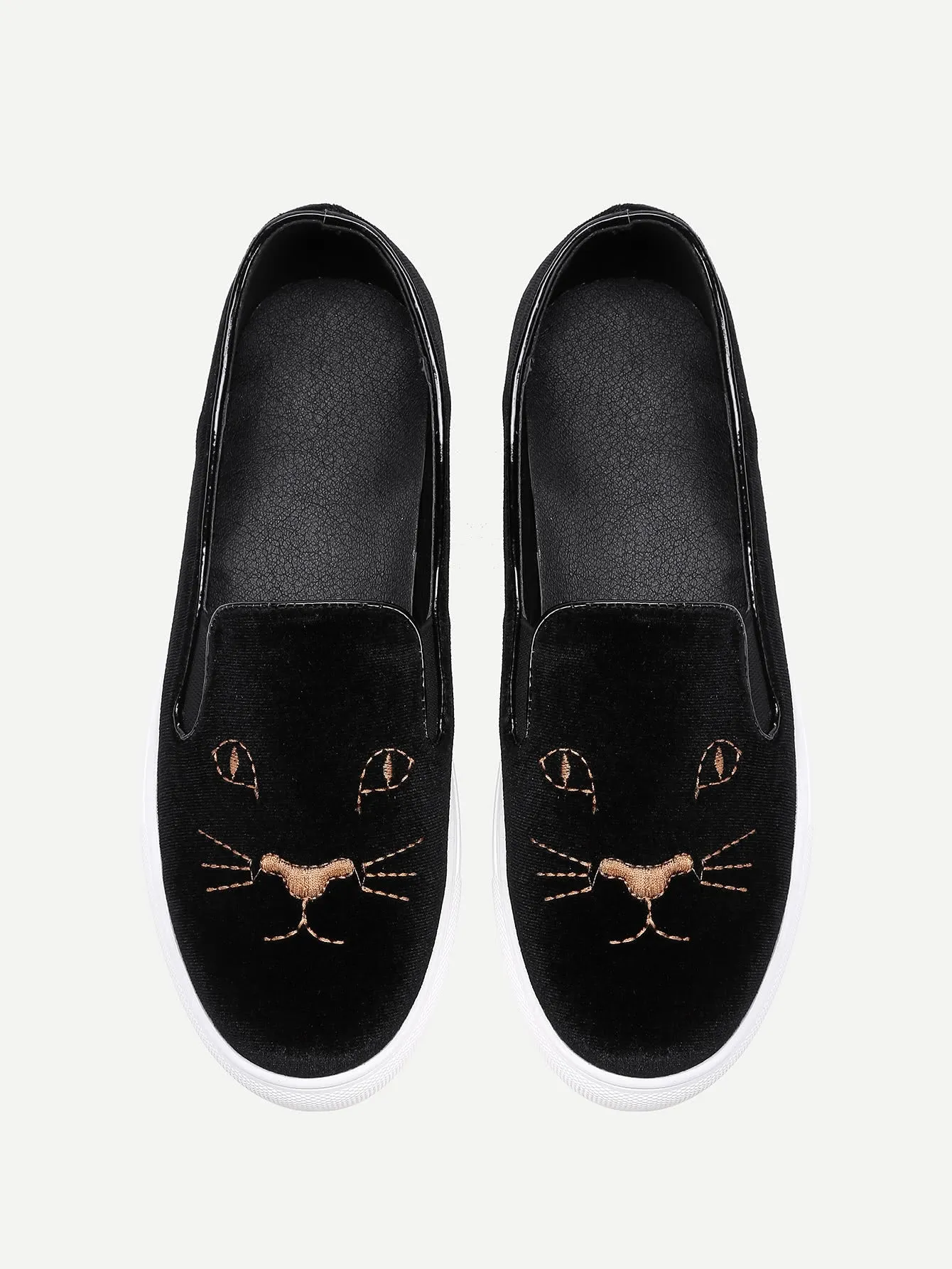 Fashion Embroidery Detail Velvet Slip On Plimsolls