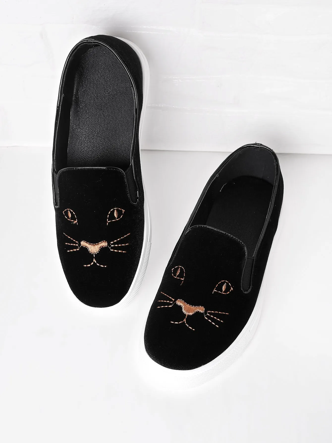 Fashion Embroidery Detail Velvet Slip On Plimsolls