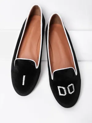 Fashion Letter Embroidery Canvas Flats