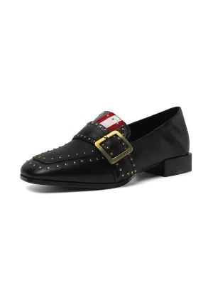 Fathion Black Rivet Embellished Pointed Toe Flats with Tassel Embellished