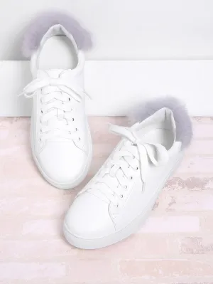 Fathion Round Toe Lace Up Sneakers With Faux Fur