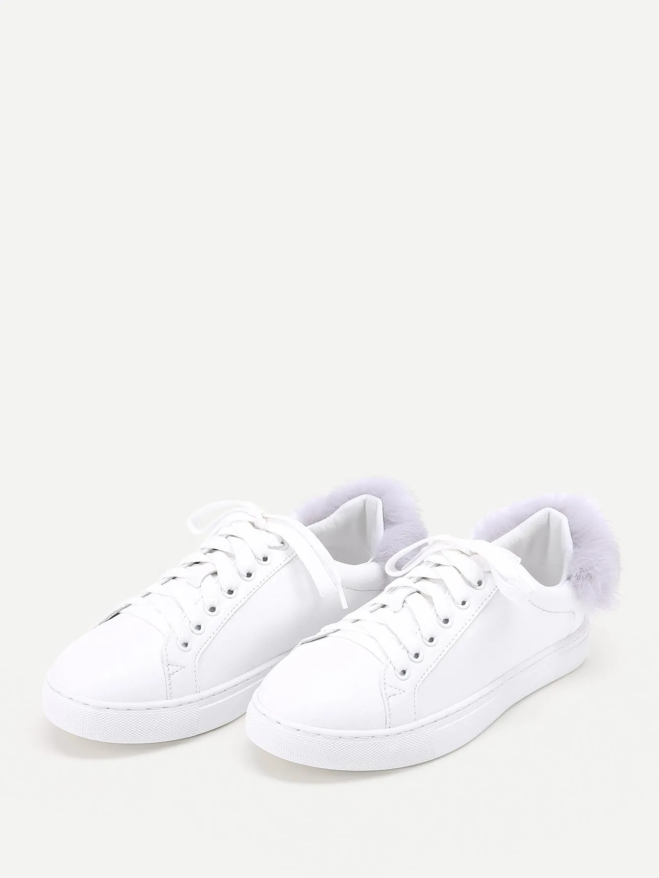 Fathion Round Toe Lace Up Sneakers With Faux Fur