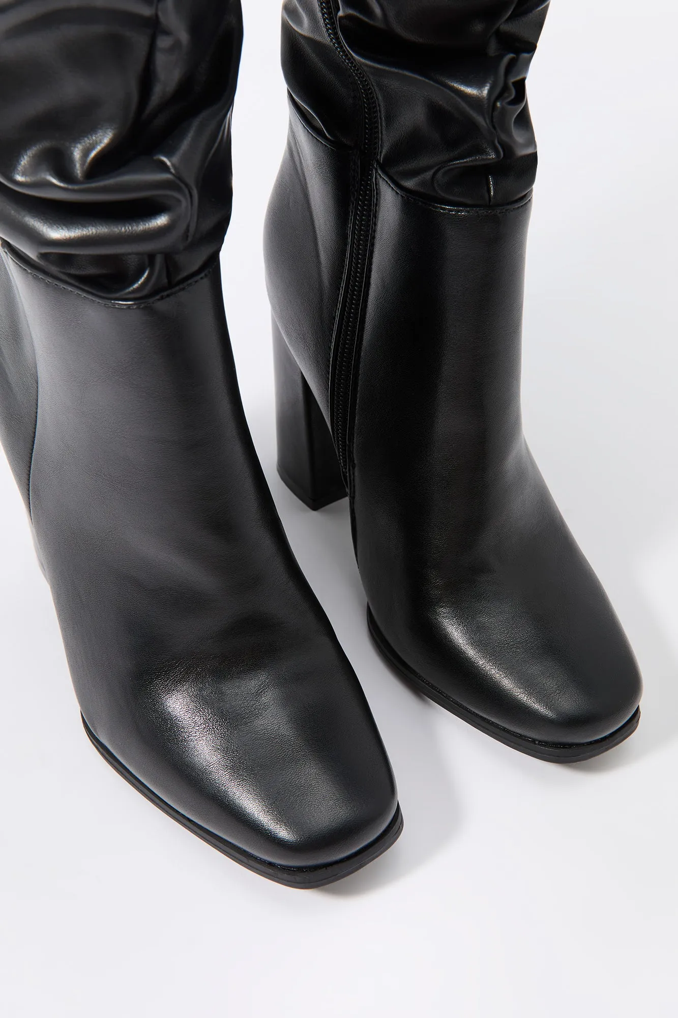 Faux Leather Slouchy Heeled Boot