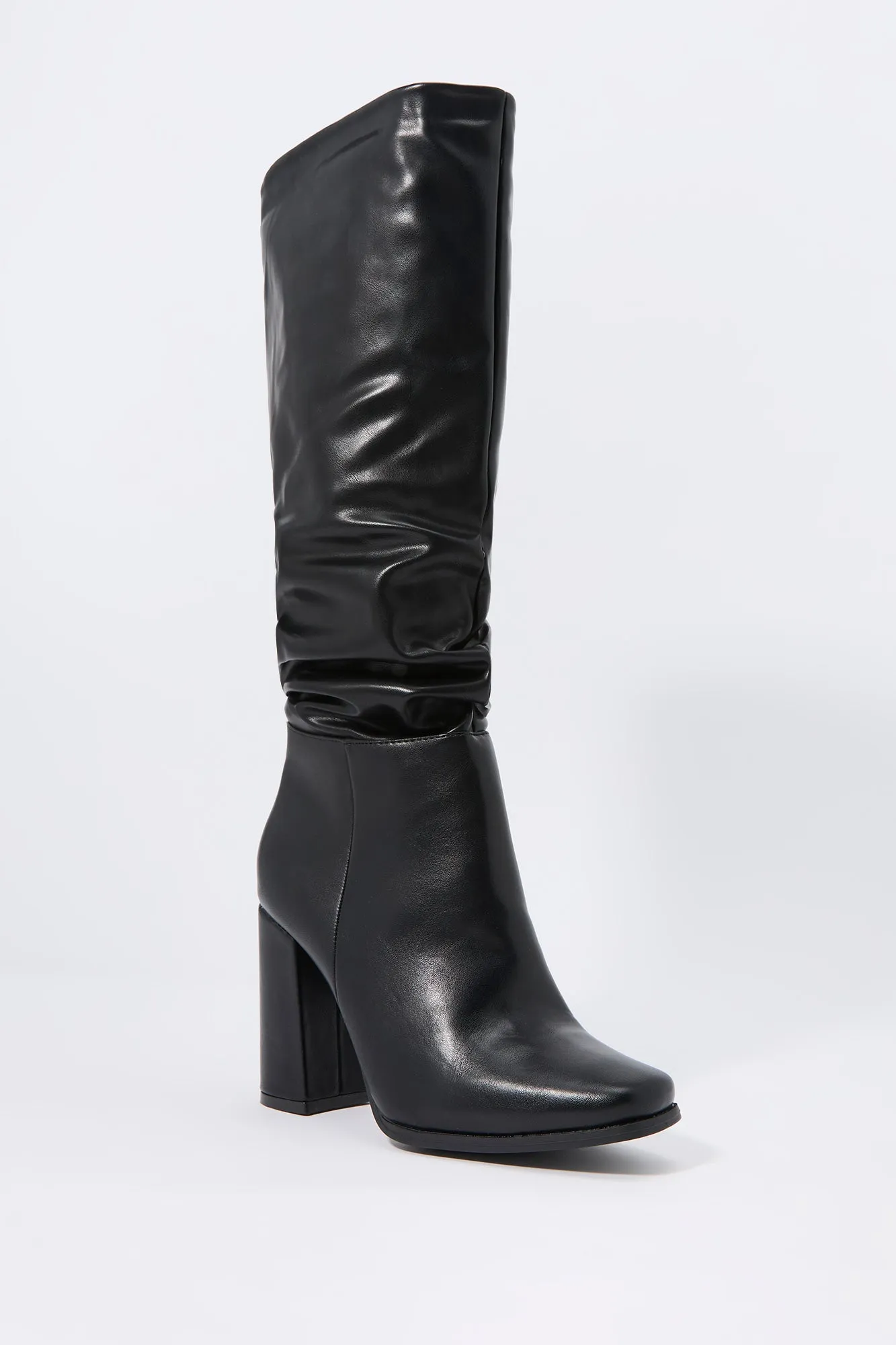 Faux Leather Slouchy Heeled Boot