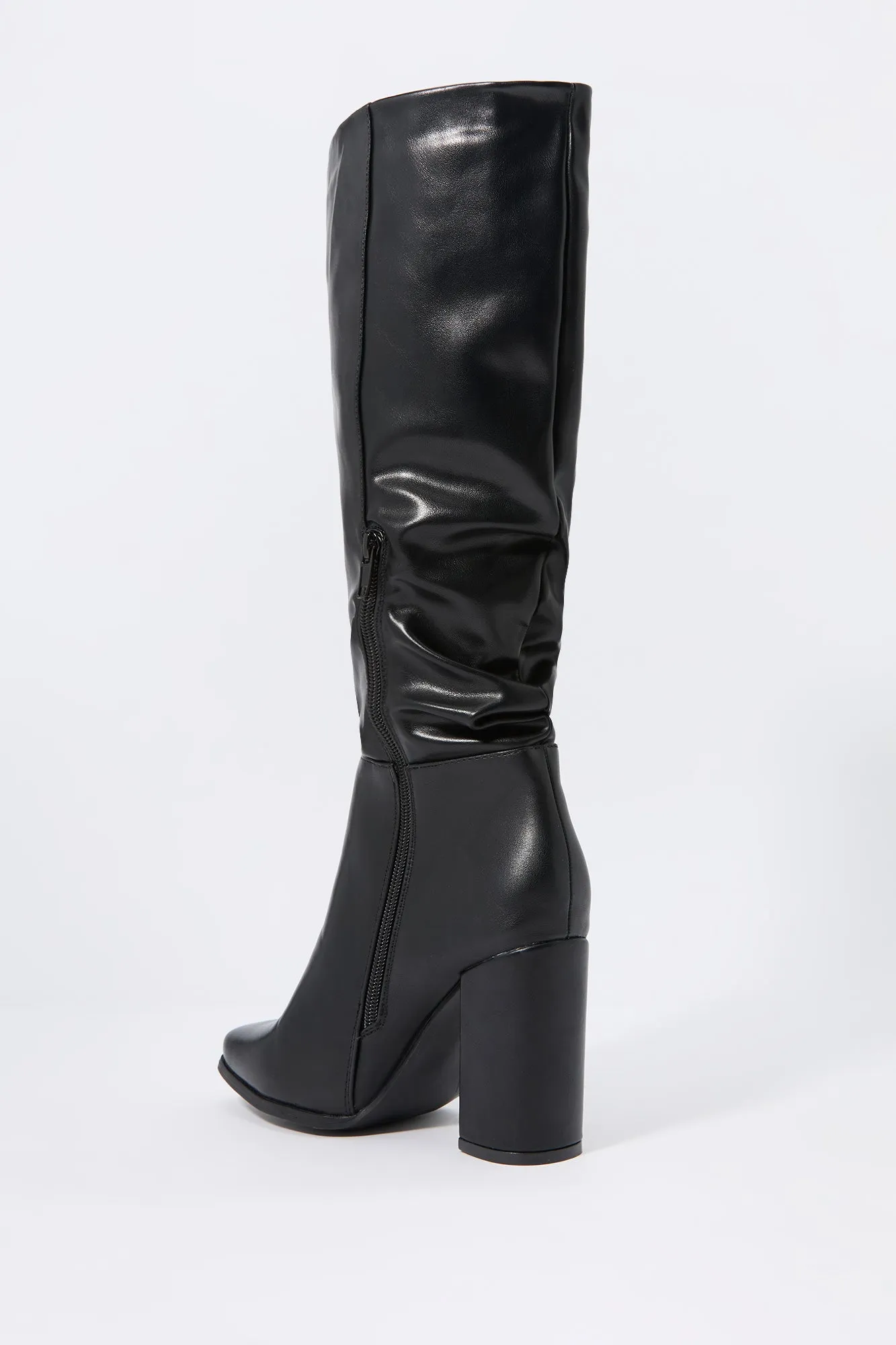 Faux Leather Slouchy Heeled Boot