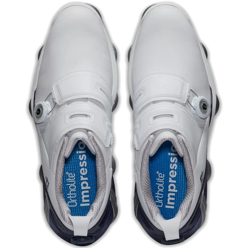 FootJoy Tour Alpha Double BOA Spiked Waterproof Shoes - White/Navy/Grey